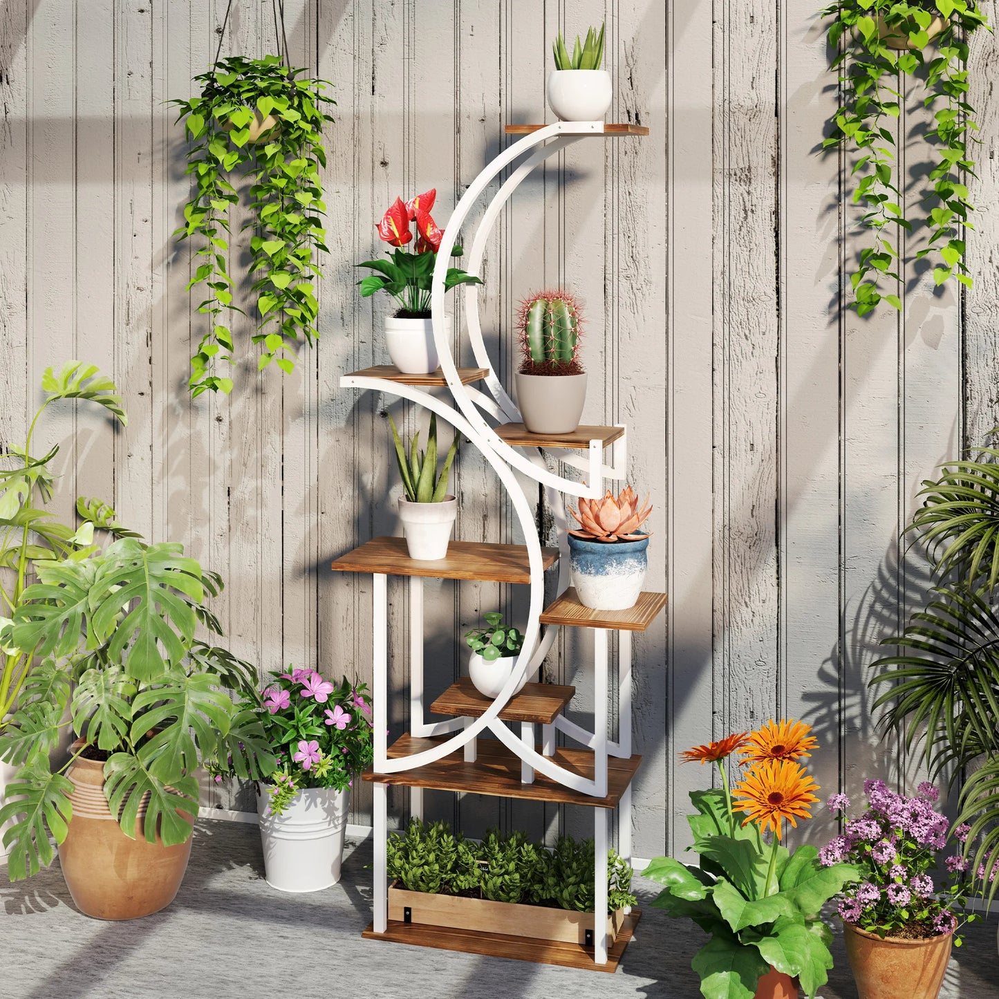 S-Shaped Eight-Tier Indoor Plant Stand Carbonized Finish