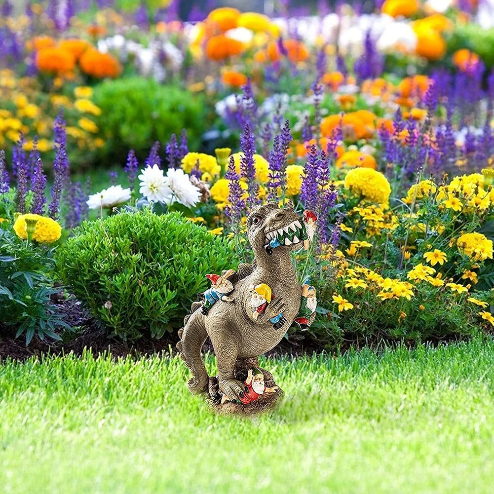 Dinosaur Eating Gnomes Resin Garden Ornaments Outdoor Decor