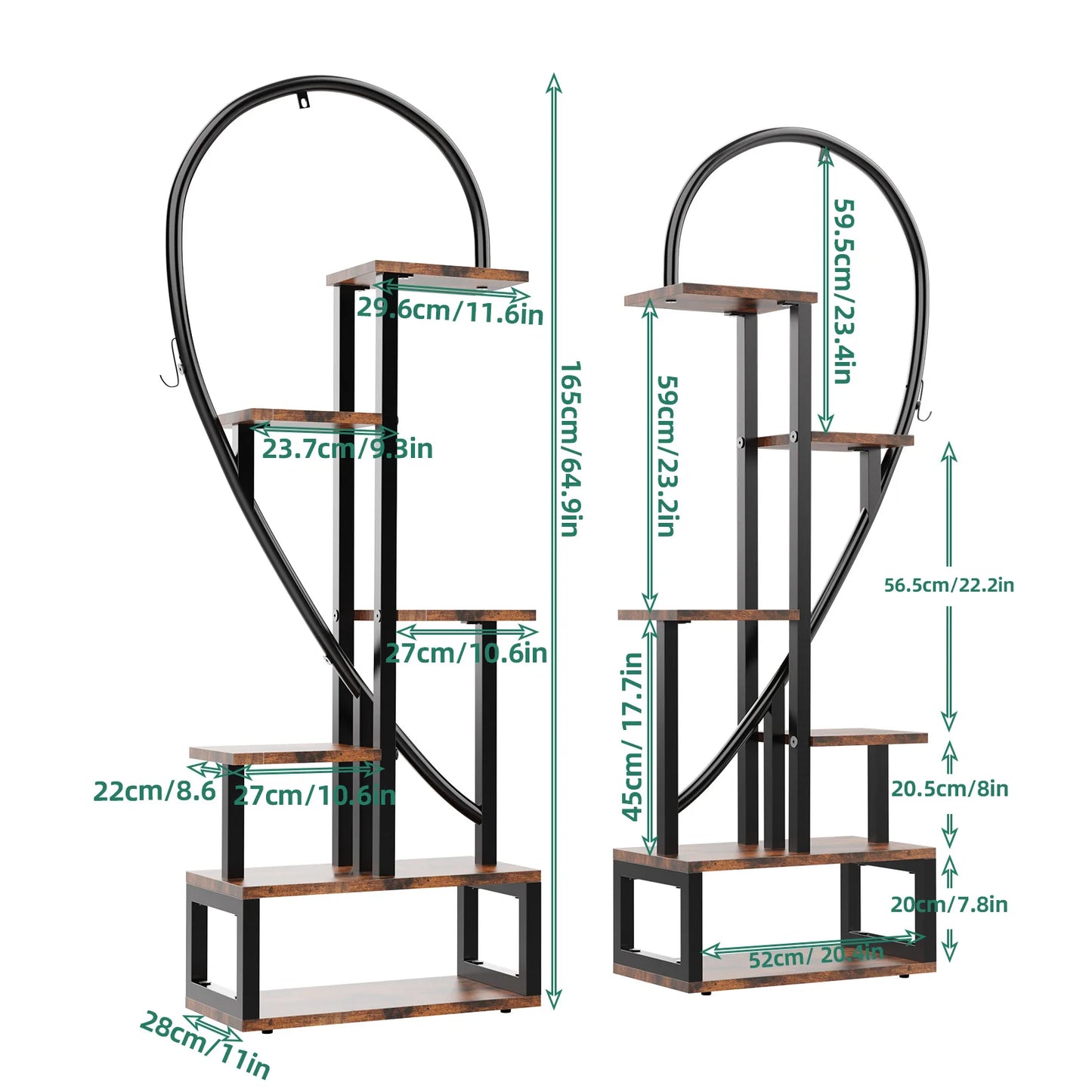 Plant Stand Half Heart Shaped Flower Shelf Rack 20 Pots With Hooks