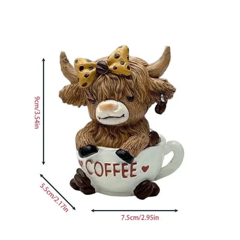 Highland Cow Statue Figurine Scottish Animal Home Decor Ornament