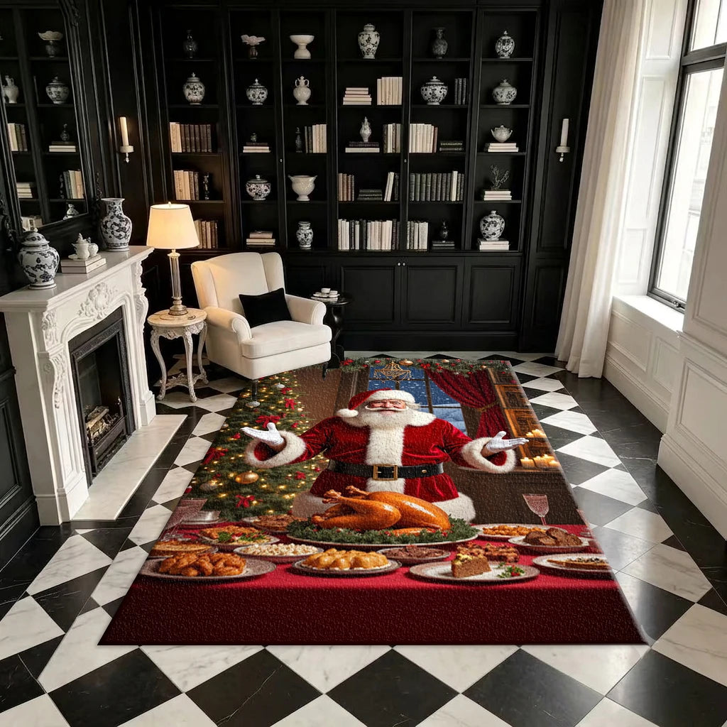 Christmas Santa Feast Printed Carpet for Indoor Holiday Home Decoration