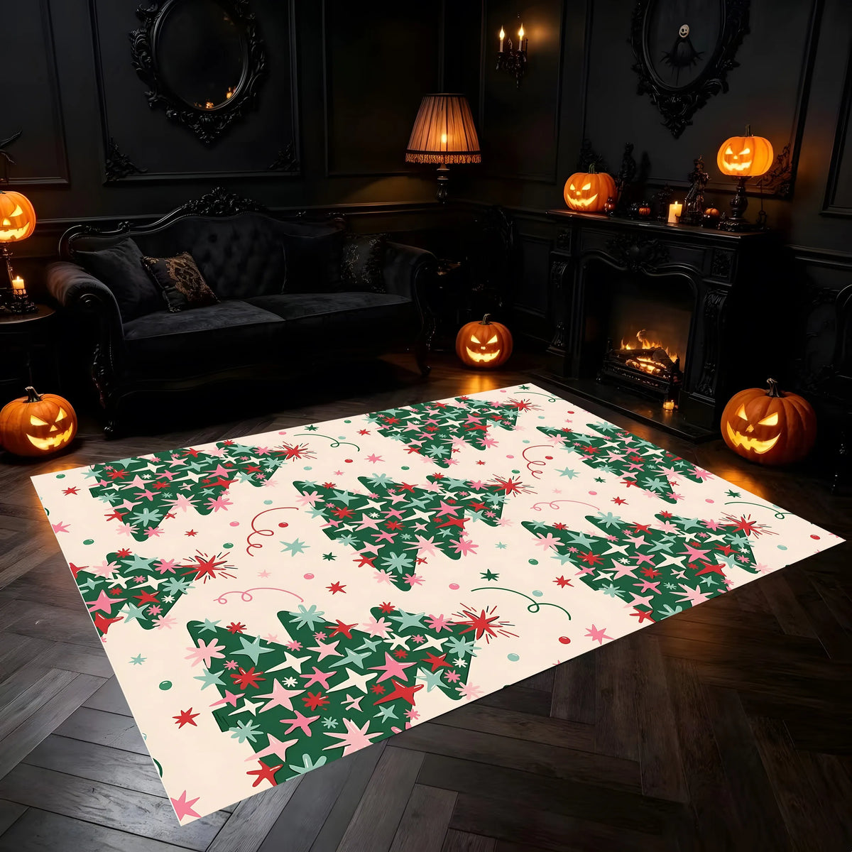 Cute Velvet Star Christmas Tree Carpet for Home Holiday Decor