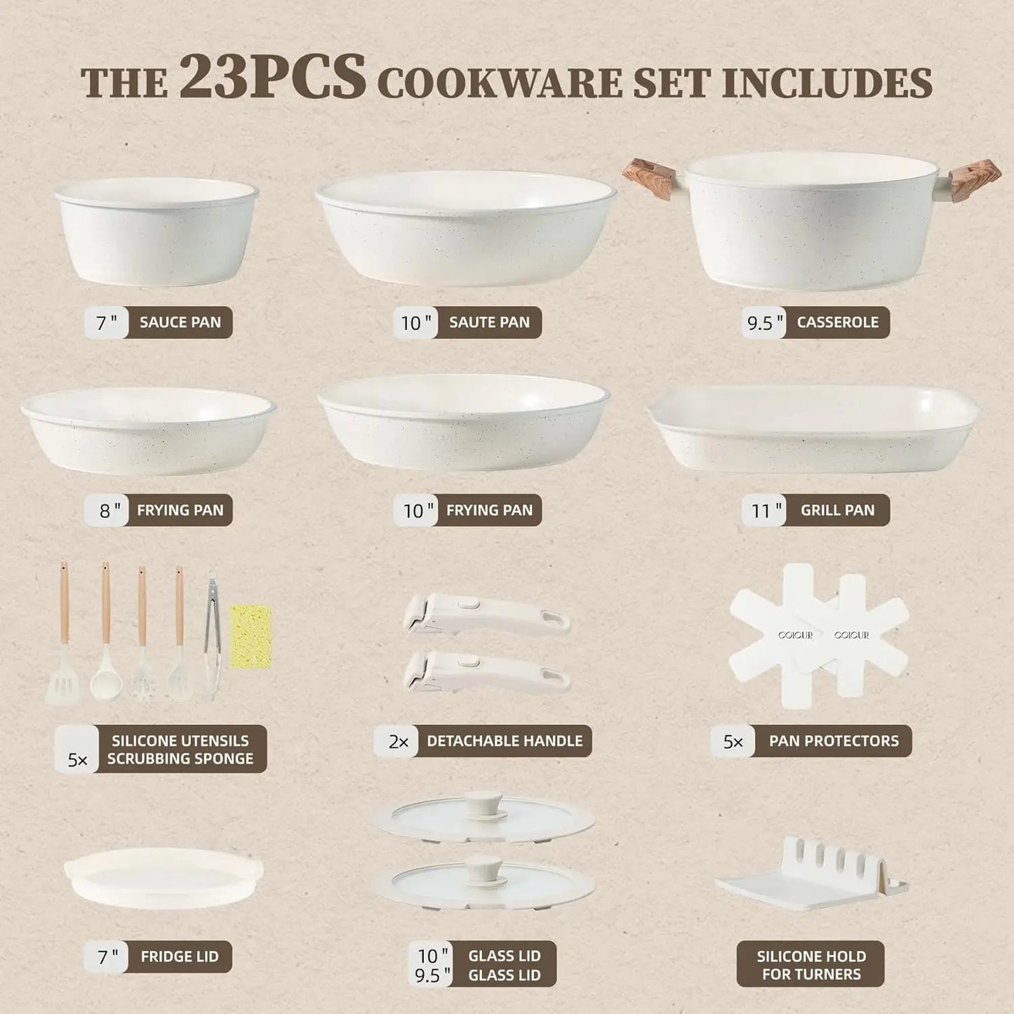 Ceramic Cookware Set With Detachable Handle Nonstick Induction Dishwasher Safe