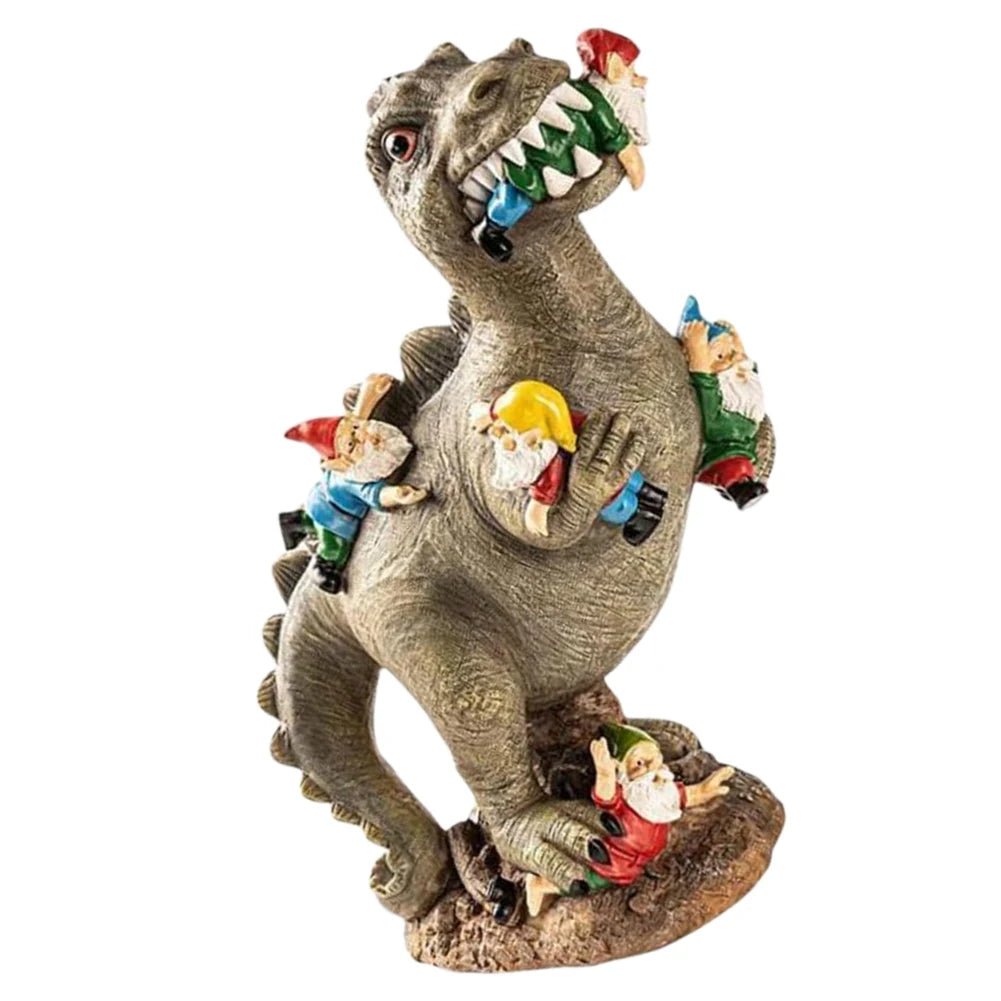 Dinosaur Eating Gnomes Resin Garden Ornaments Outdoor Decor