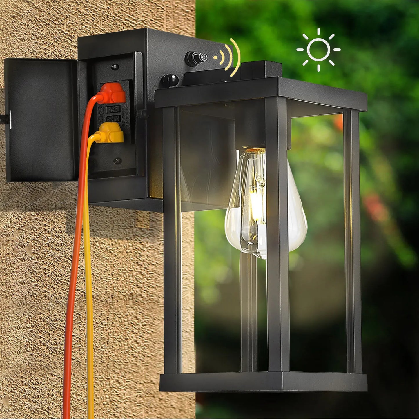 Porch Light With GFCI Outlet Dusk to Dawn Wall Mount