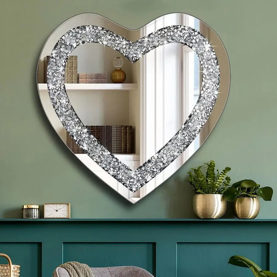 Crystal Crush Diamond Heart Shaped Frameless Wall Mirror