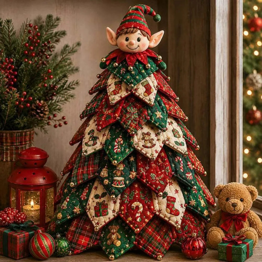 Quilted Christmas Tree Wall Hanging 3D Embroidered Holiday Decor
