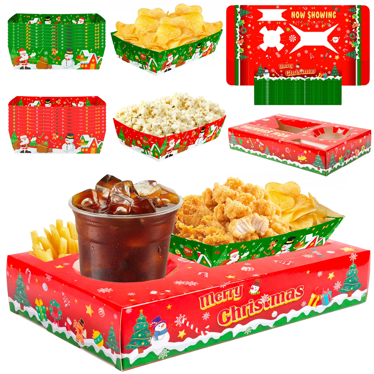 Premium Christmas Paper Snack Trays For Holiday Party Decor
