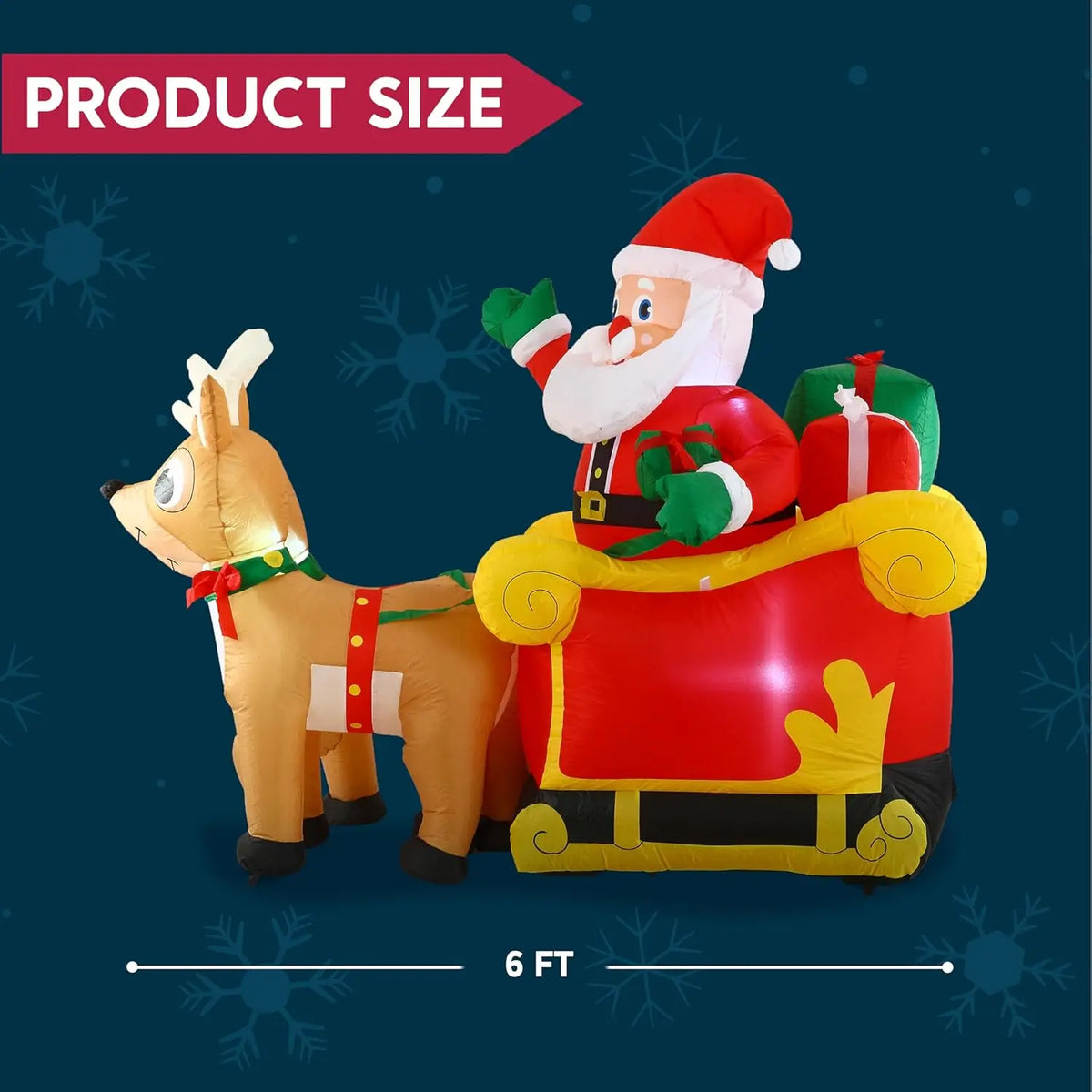 Joyfy Santa Sleigh With Reindeer LED Christmas Inflatable Decoration