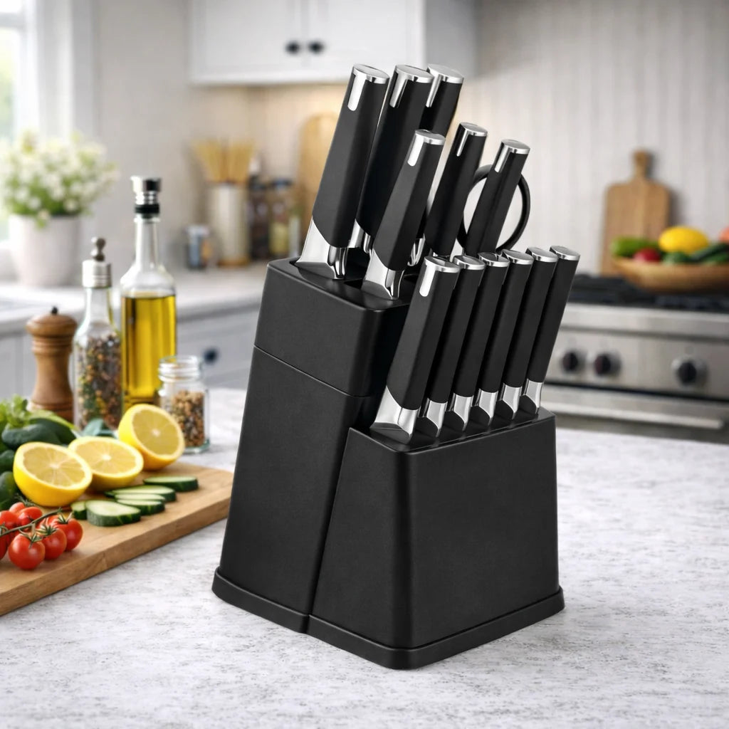 Professional Kitchen Knife Block Set With 6 Steak Knives Nonstick