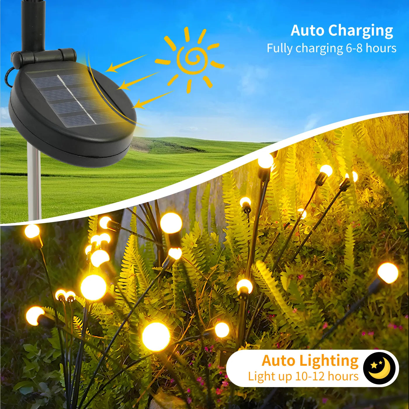 8 Head Solar Firefly Lights Pathway Outdoor Decor IP65 Waterproof