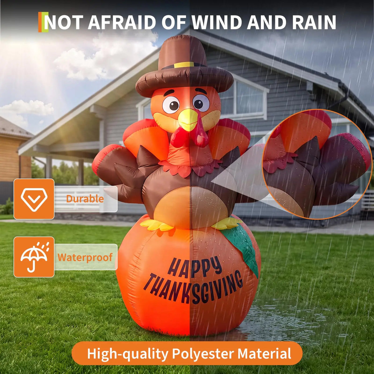 HiMISS Thanksgiving Inflatable Pumpkin Turkey LED Lights Outdoor Holiday Decor