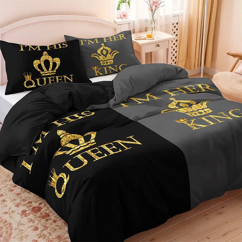 YHXSLYCN Three Piece Duvet Cover Set With Letter Print