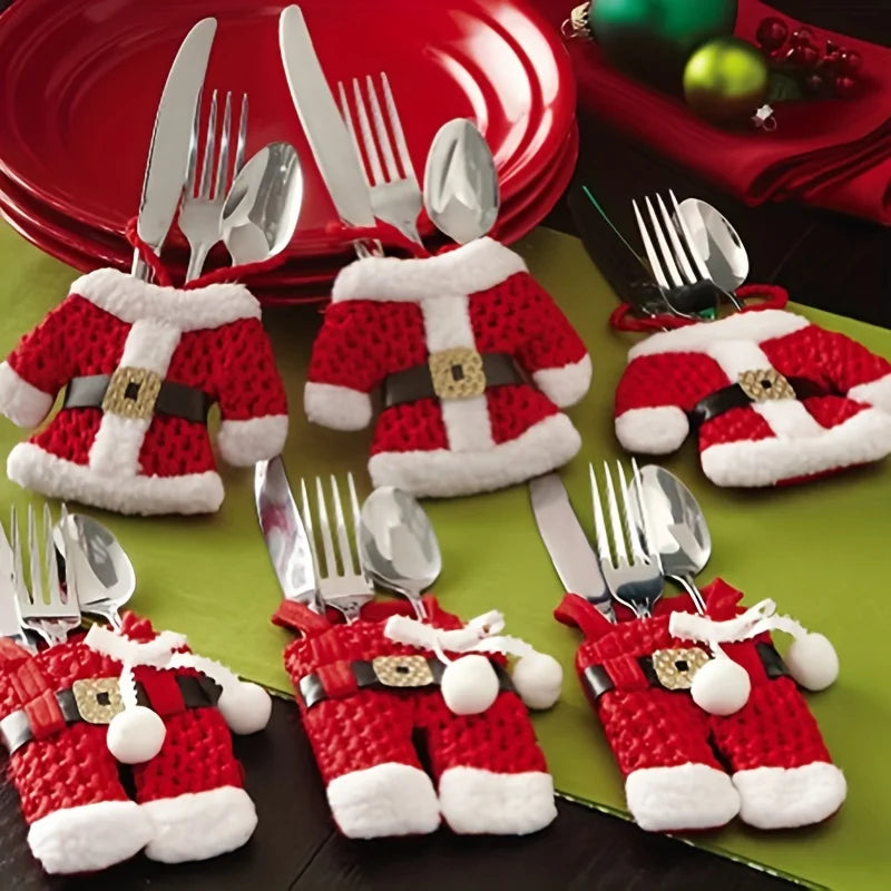 Christmas Santa Cutlery Storage Bags Decorative Tableware Holders