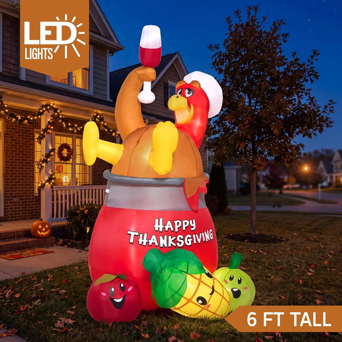 Joyfy Lighted Turkey In Pot Inflatable Thanksgiving Outdoor Decoration