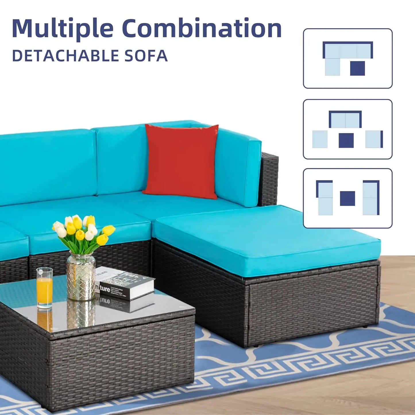 Outdoor All Weather PE Wicker Patio Sectional Sofa Set
