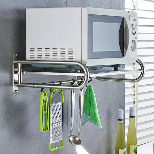 Stainless Steel Microwave Utensils Shelf Wall Mount With 6 Hooks