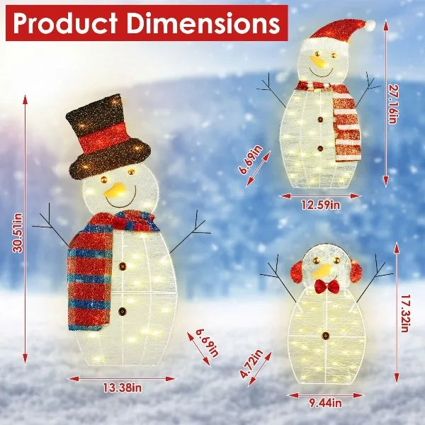 Christmas Snowman Family Yard Decorations With LED Lights