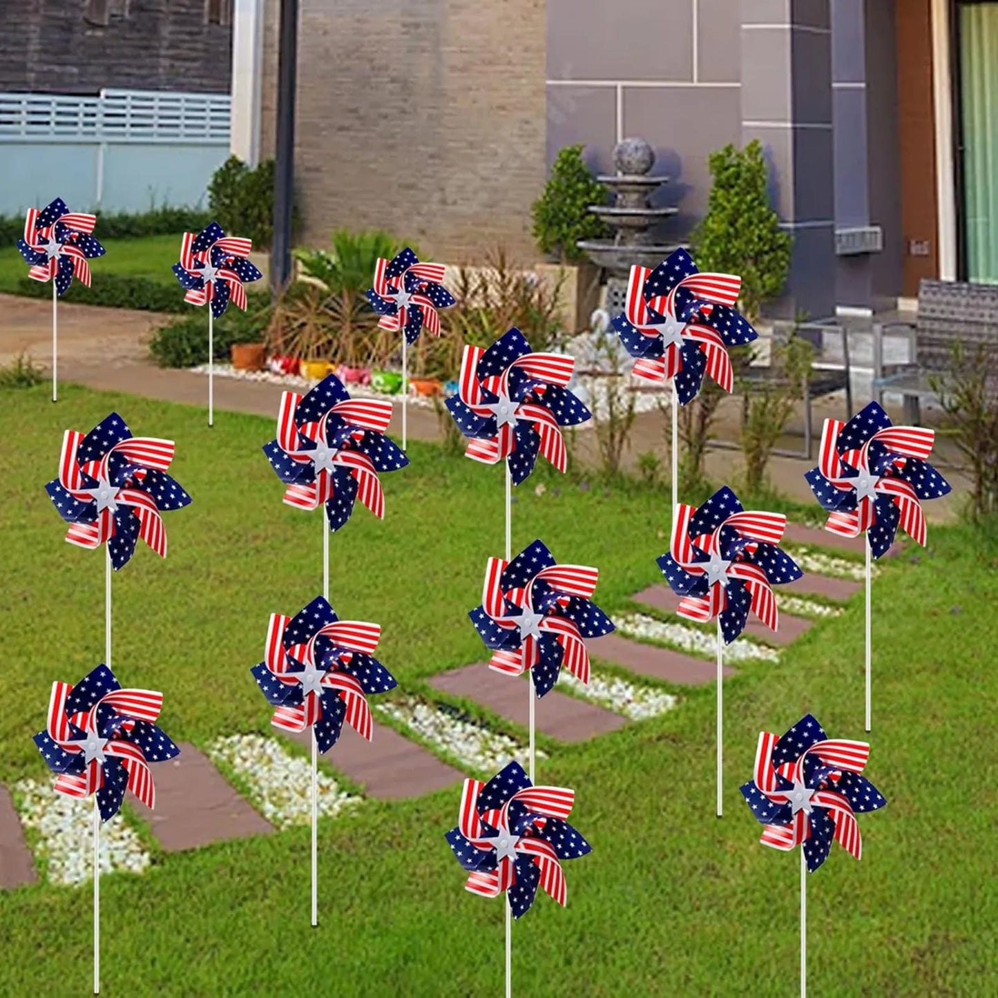 American Flag Patriotic Windmills 10 Pack Memorial Day Spinner Pinwheels