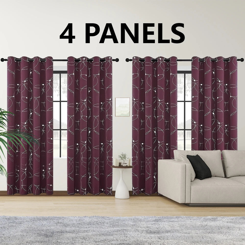 Thermal Insulated Blackout Curtains With Grommet And Foil Print Design