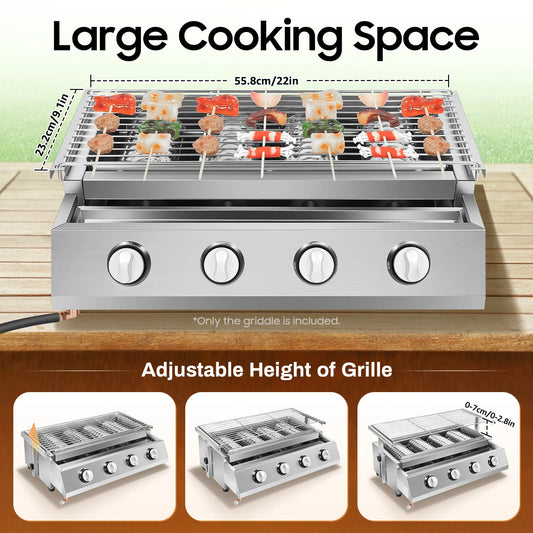 4 Burner Gas BBQ Grill Removable Smokeless Portable Outdoor Patio