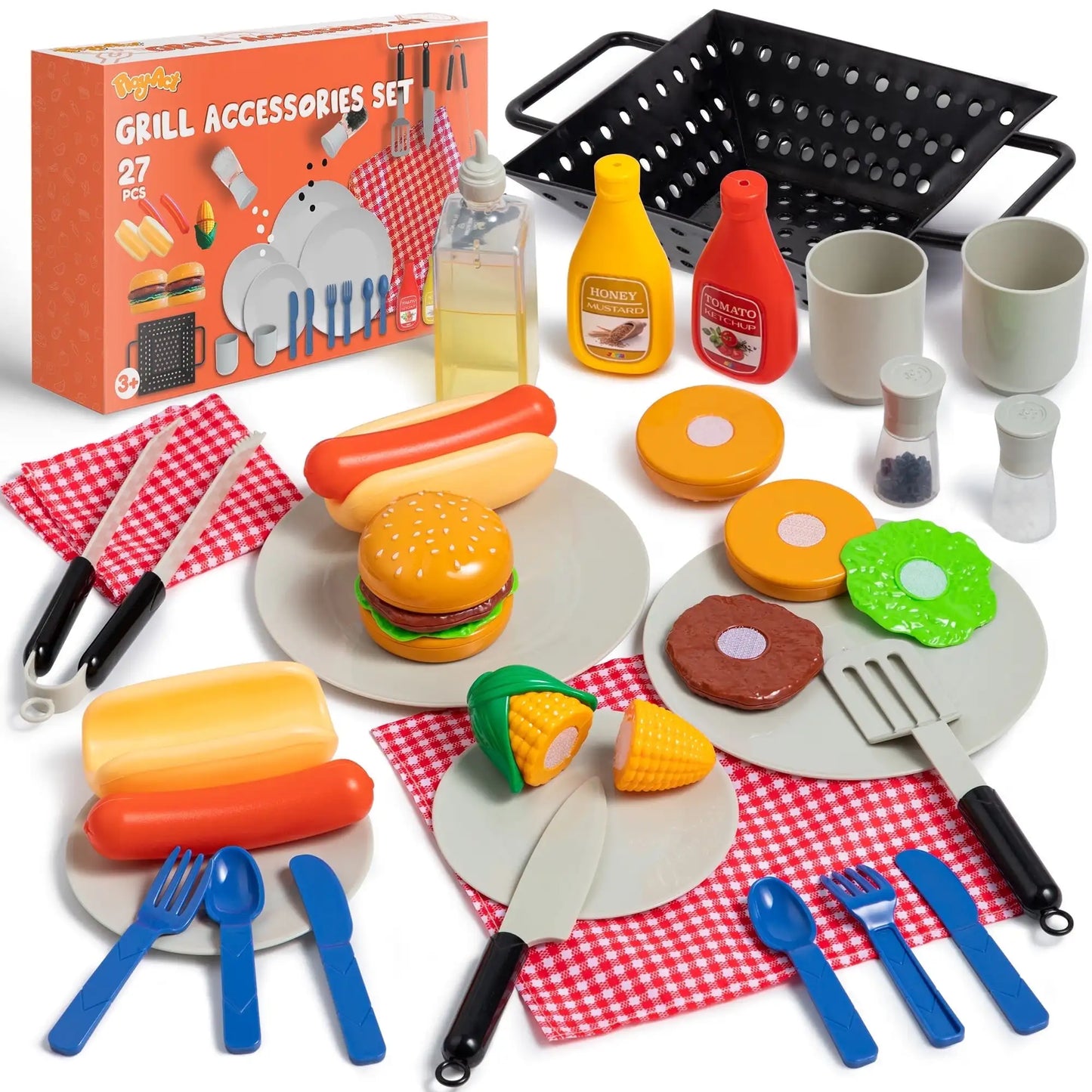 Joyfy Kids Kitchen Playset BBQ Grill Pretend Food Set