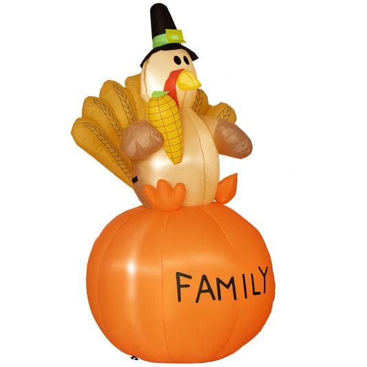 HOMCOM Inflatable Thanksgiving Turkey Decoration with LED Outdoor Yard Display