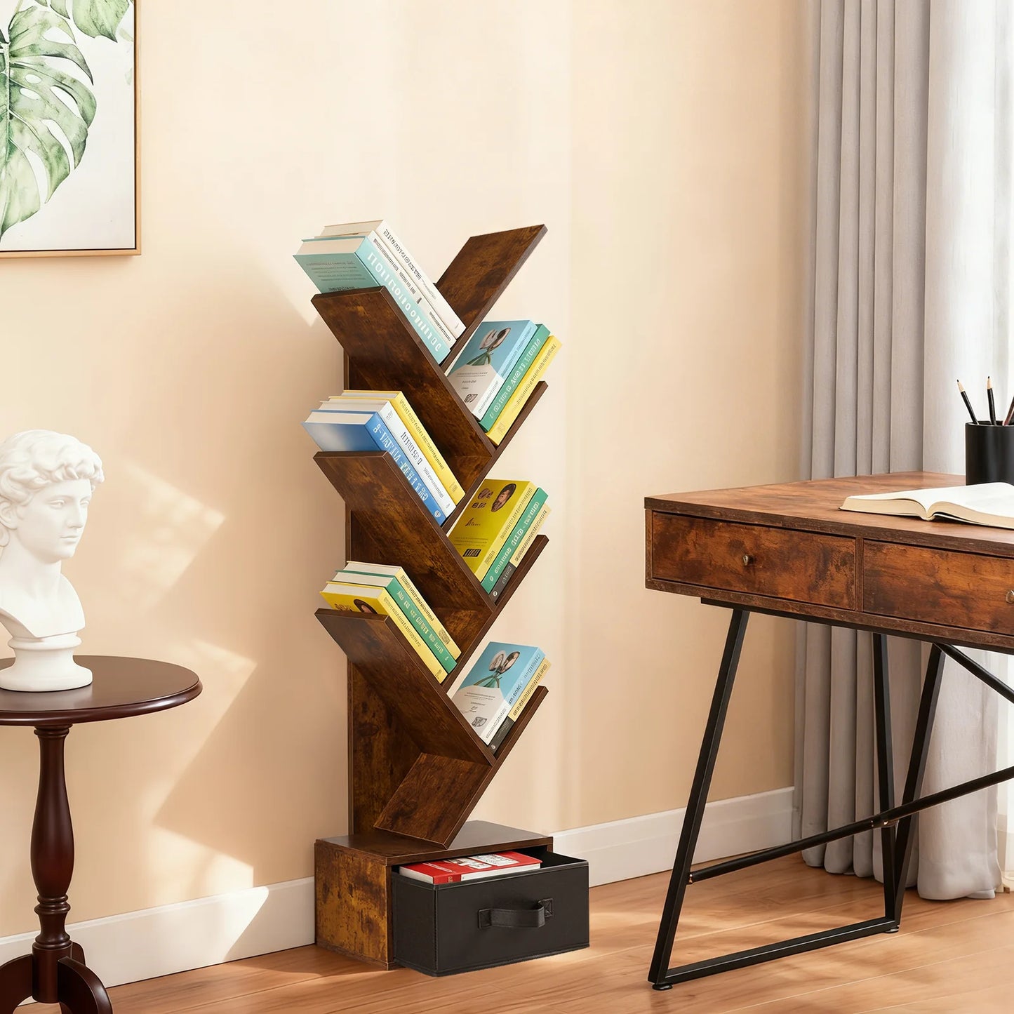 MCQ 7 Tier Tree Bookshelf With Drawer Corner Bookcase