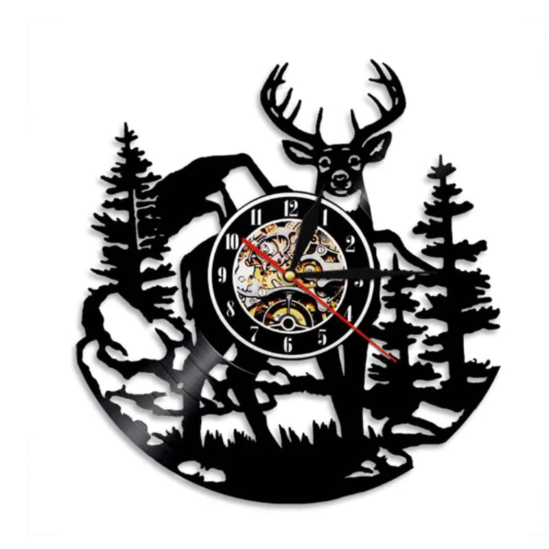 Forest Deer Vinyl Record Wall Clock LED Night Light