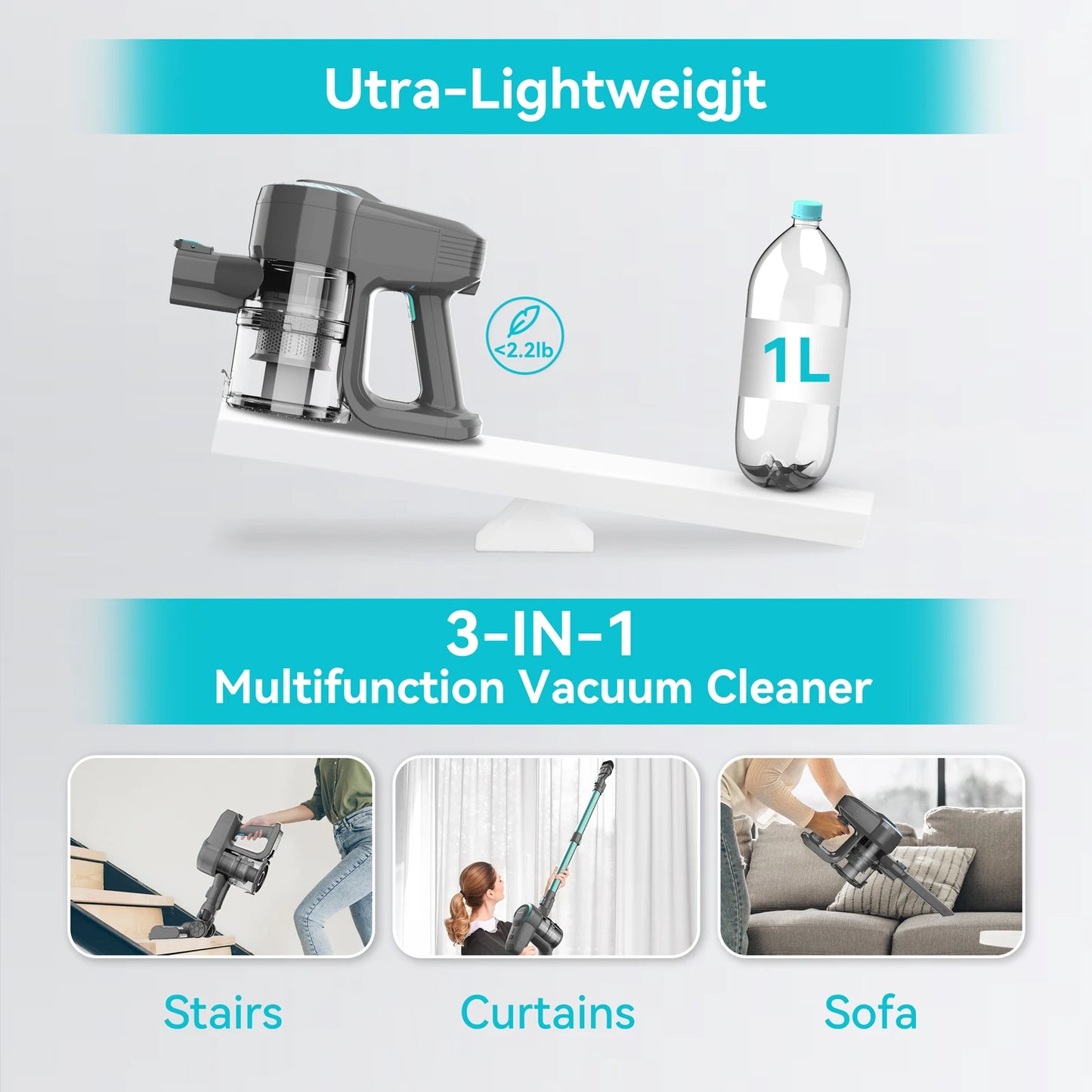 INSE N300 20KPa Cordless Upright Vacuum Cleaner For All Floors