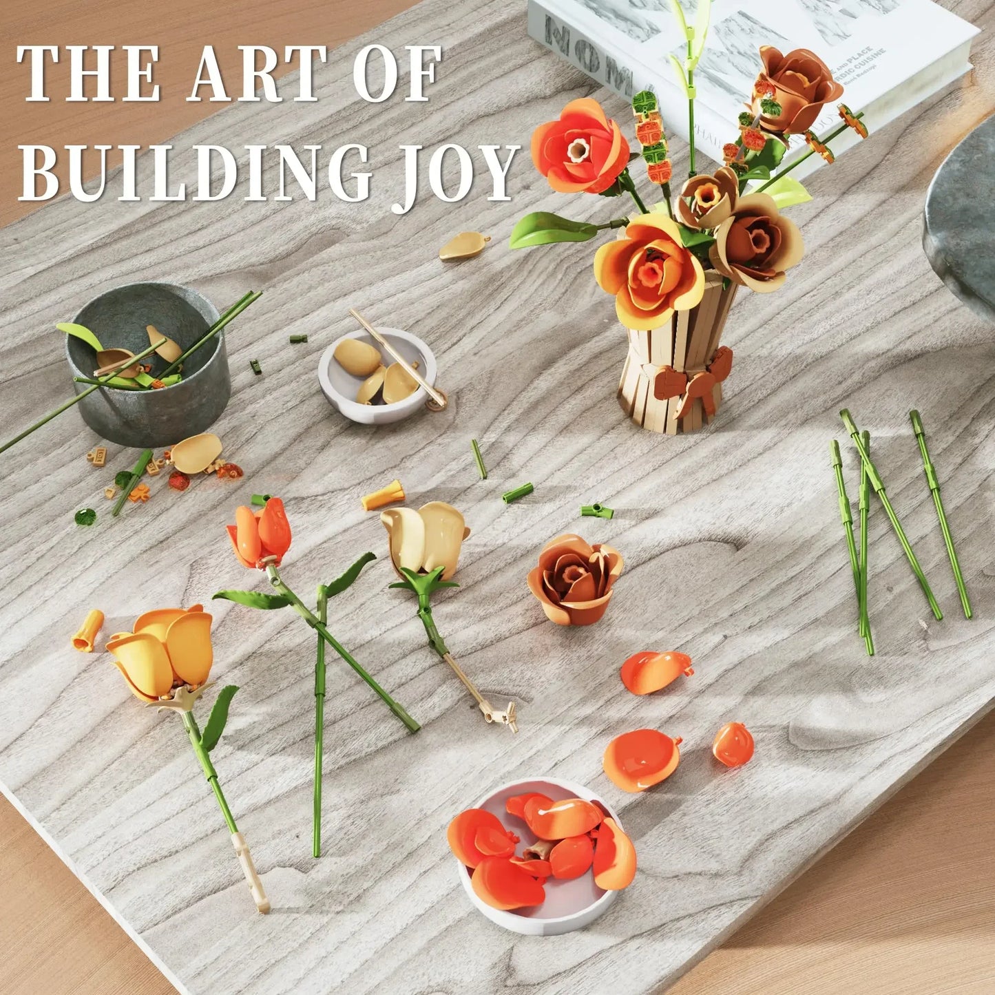 AmazingBloks Rose Bouquet Building Blocks Eternal Flower Vase