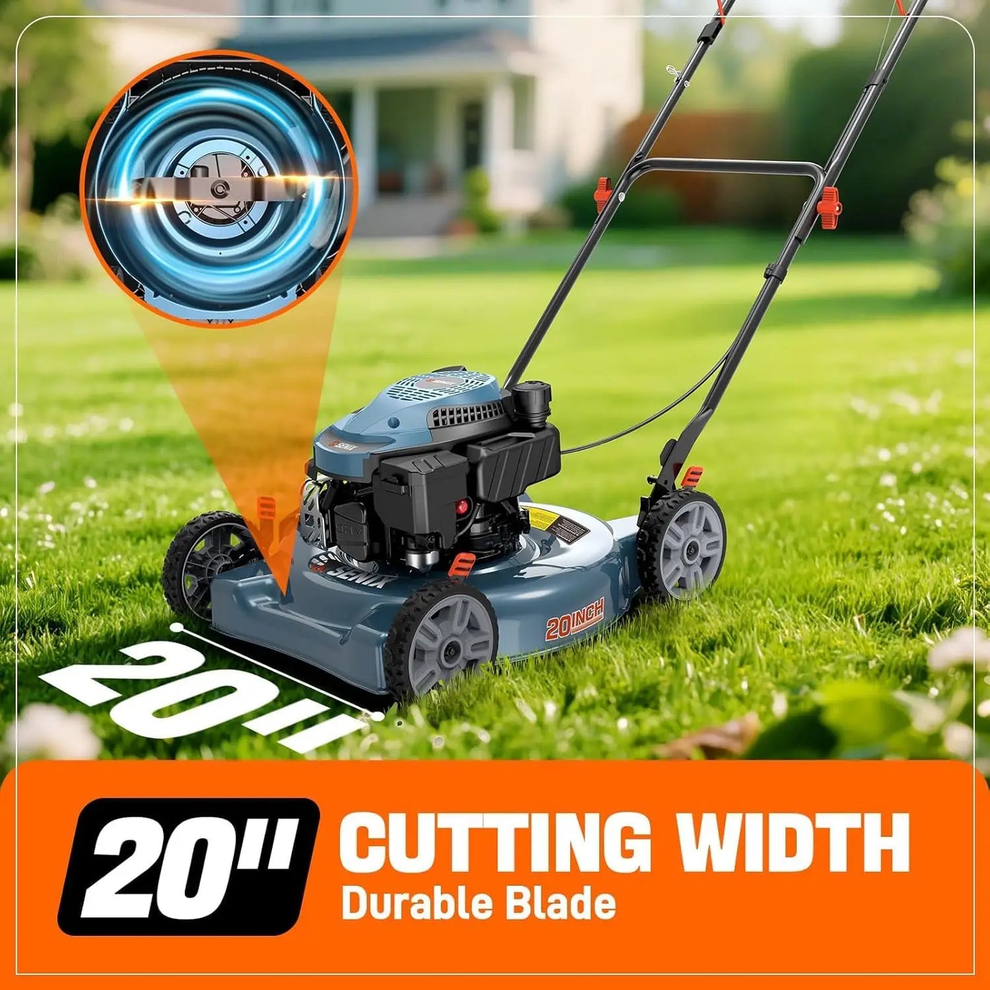 Gas Powered 144cc Lawn Mower With Side Discharge Height Adjustment