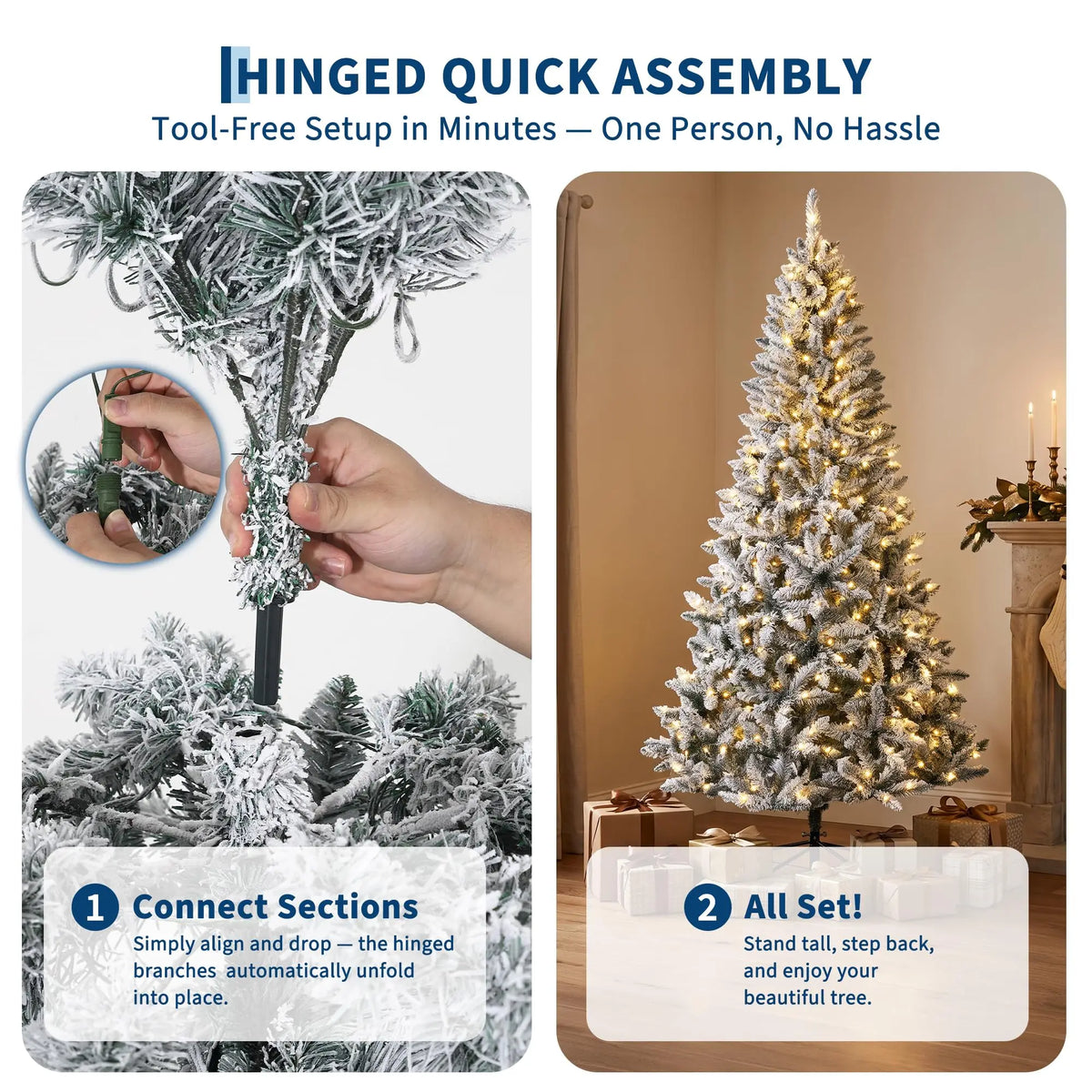 HiMISS Pre Lit Flocked Christmas Tree With Lights and Stand