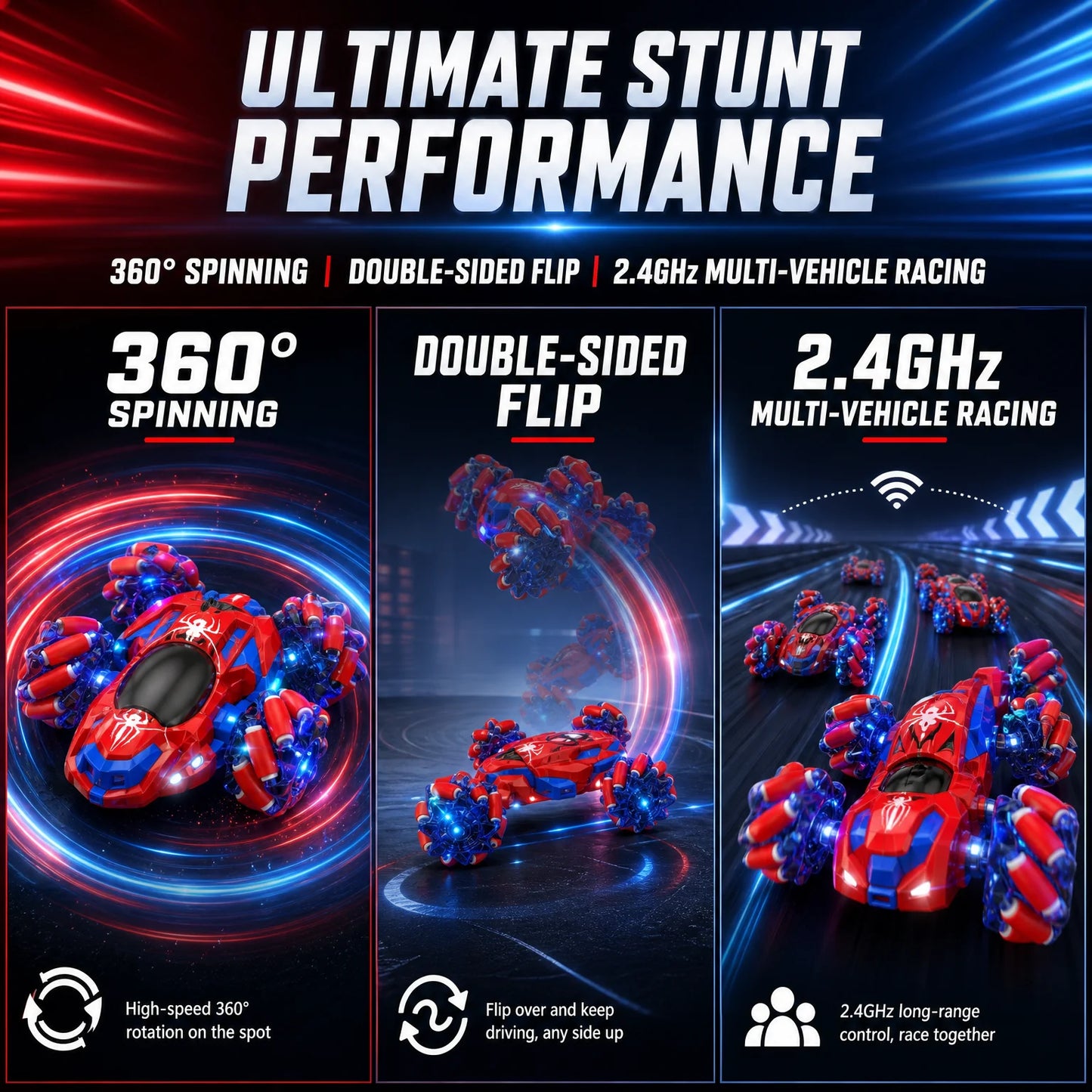 Double Sided RC Stunt Car With Light Up Wheels Remote