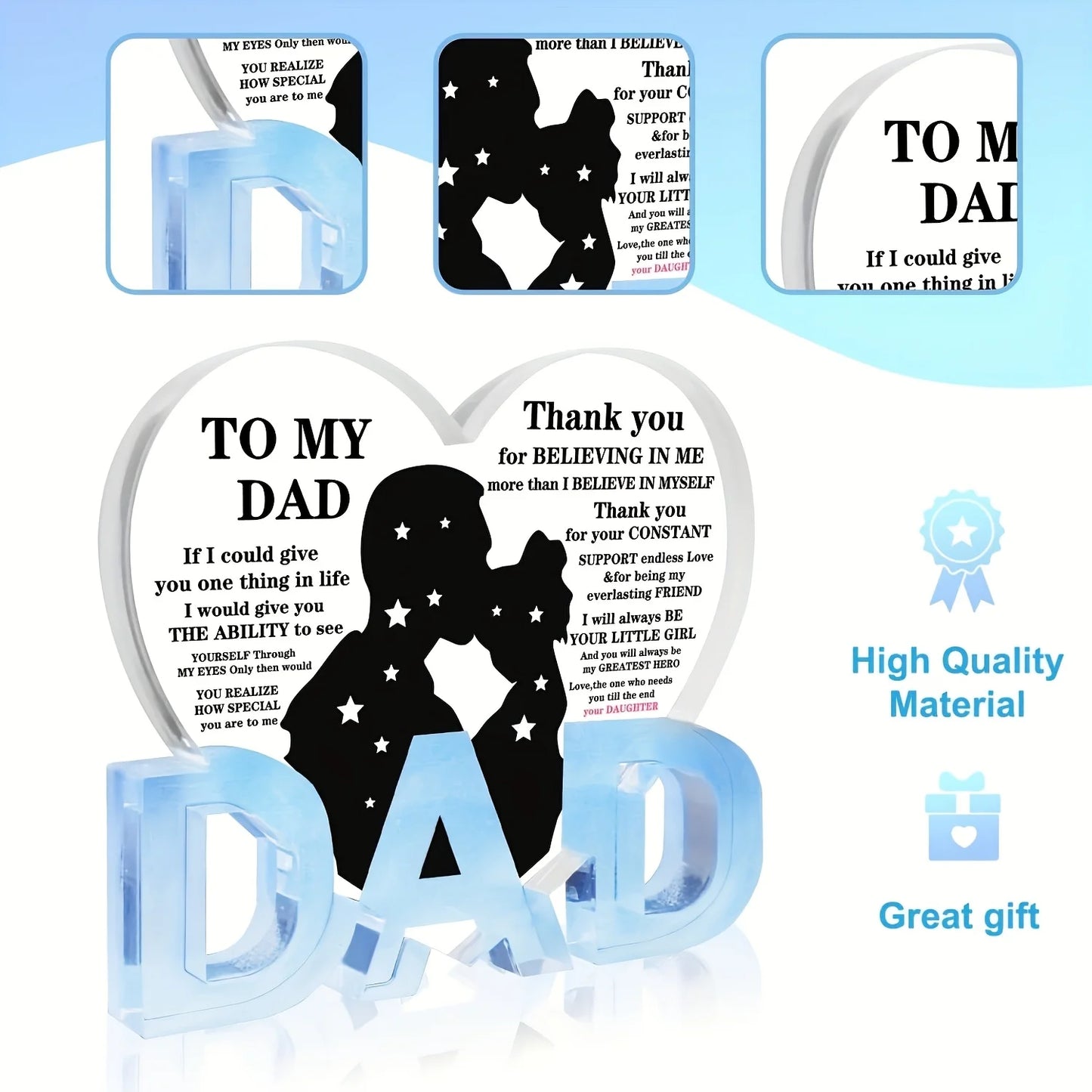 Thank You Dad Acrylic Heart Plaque Gifts From Daughter