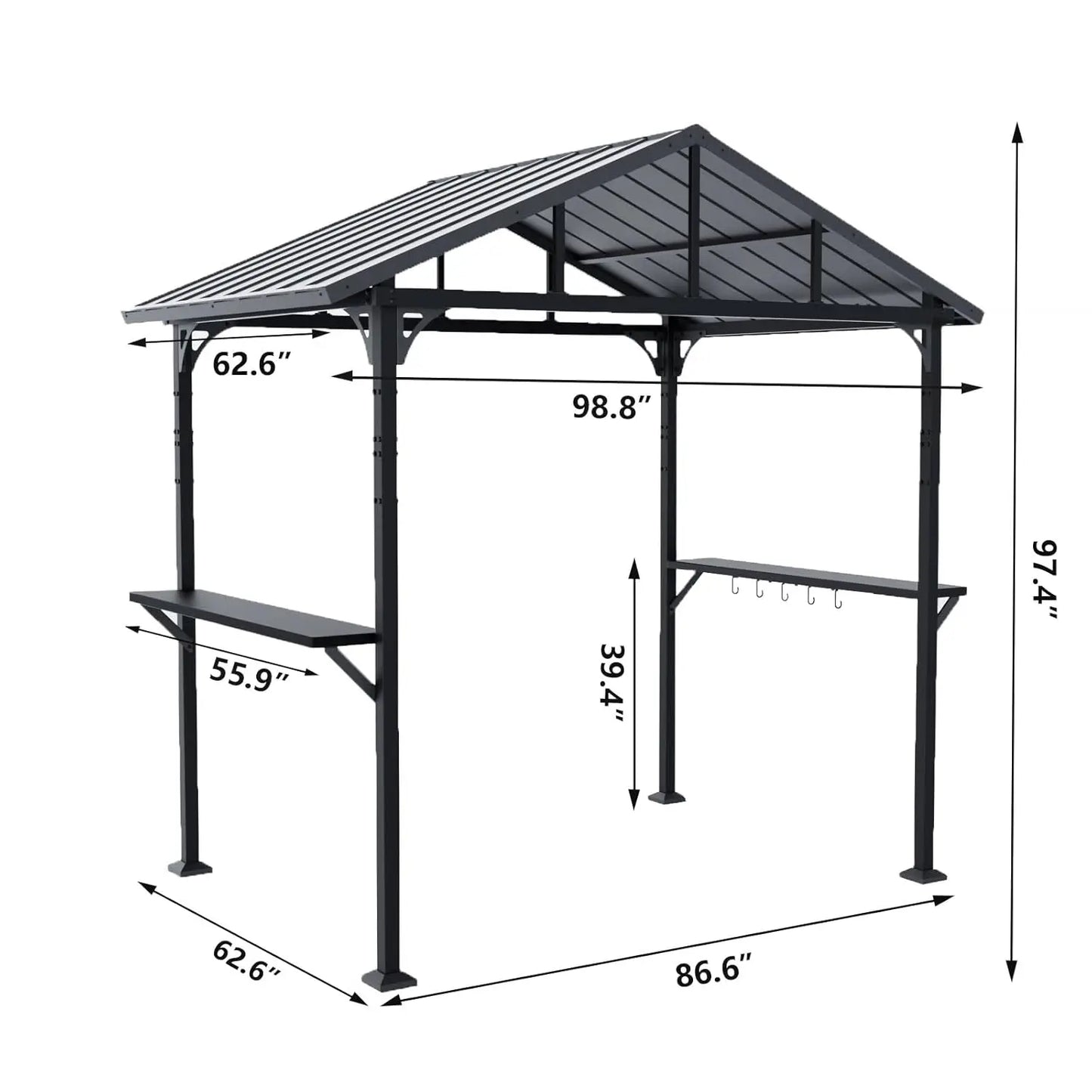 Metal BBQ Grill Gazebo With Triangular Roof And Two Shelves