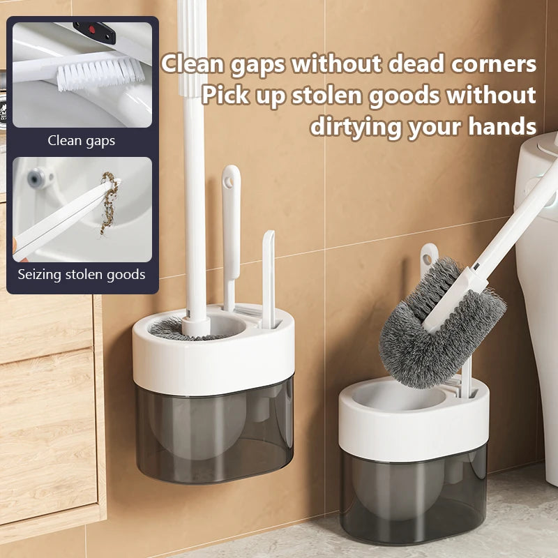 Multi Functional Wall Mounted Toilet Brush Set With Silicone Bristles