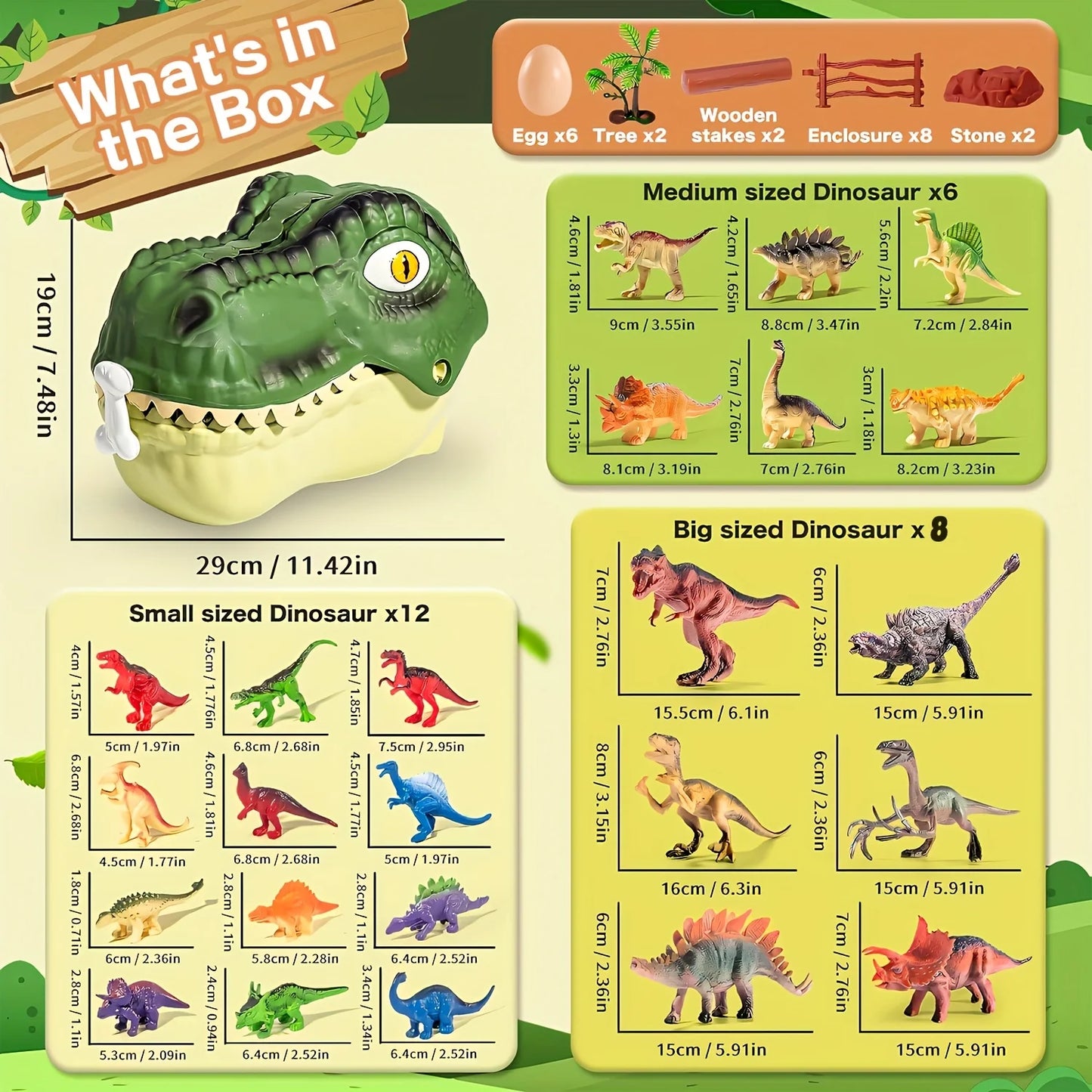47 Pieces Dinosaur Toys Set Realistic Jurassic Models With Egg Tree Fence