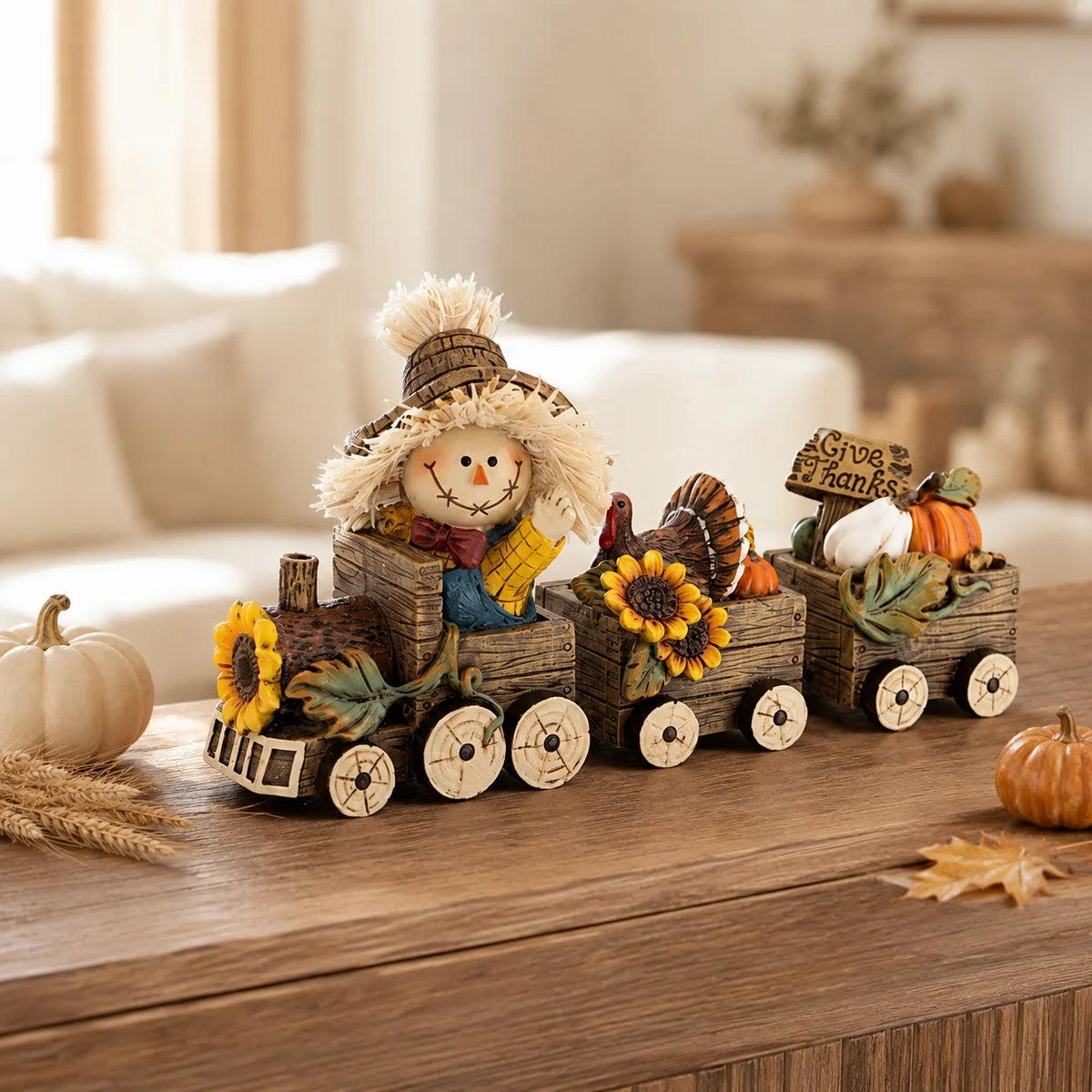 Hodao Scarecrow Resin Fall Harvest Train Figurine Set