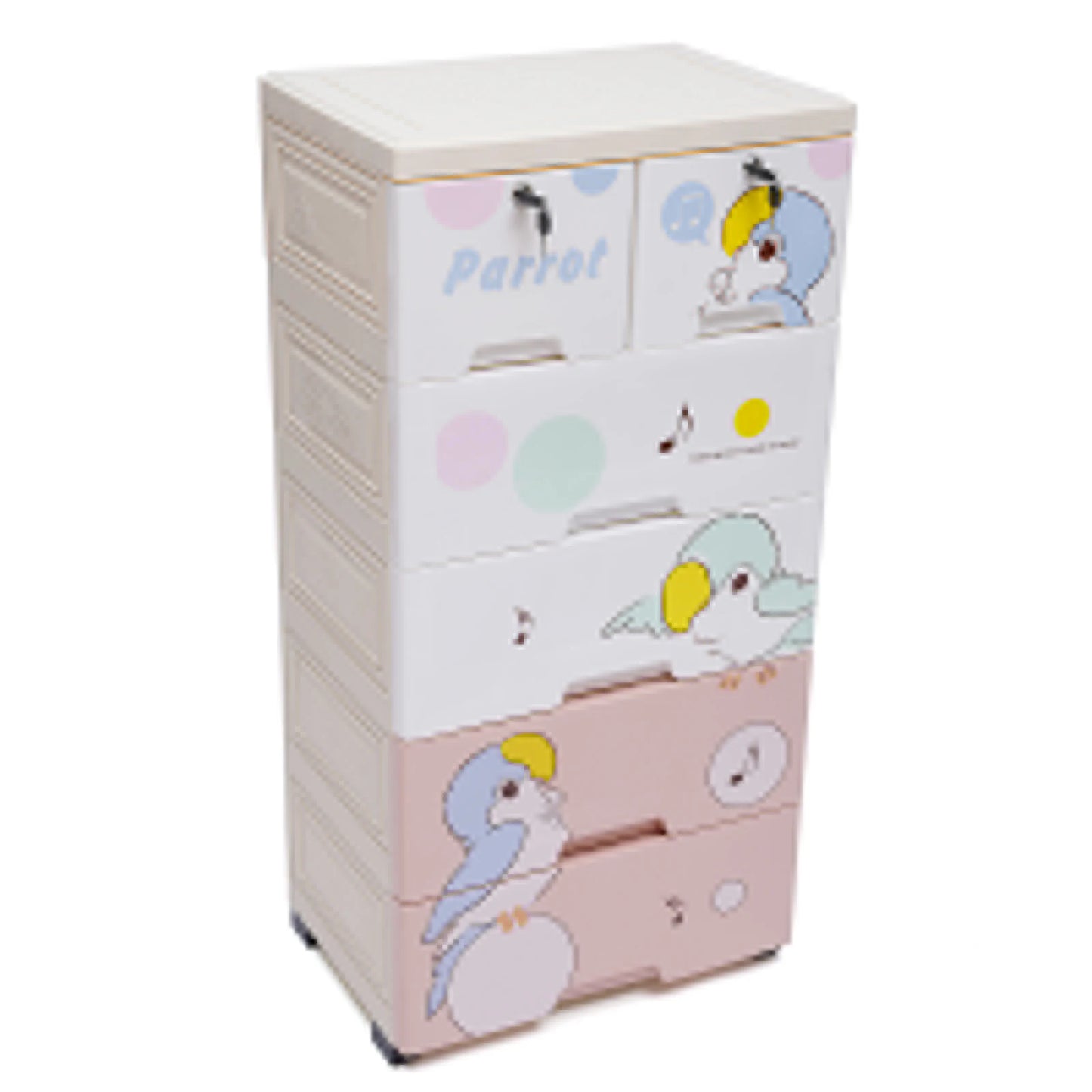 Modern Rolling Parrot Plastic Dresser Storage Cabinet 6 Drawer Organizer