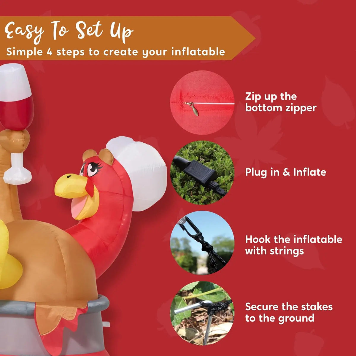 Joyfy Lighted Turkey In Pot Inflatable Thanksgiving Outdoor Decoration