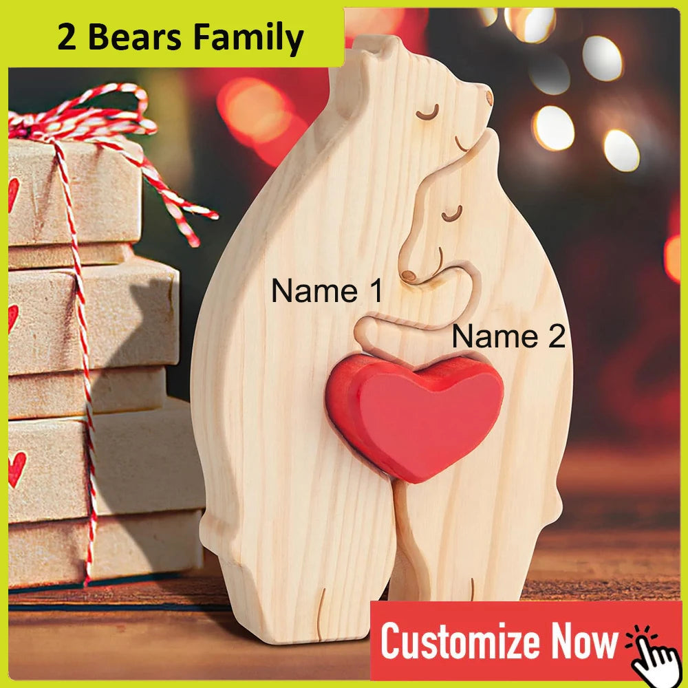 Personalized Bear Family Wooden Puzzle Free Engraving Name Gift