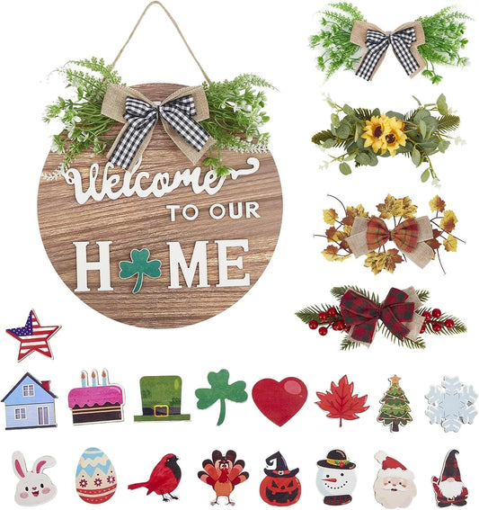 Interchangeable Welcome Home Sign For Front Door Seasonal Wreath Decor