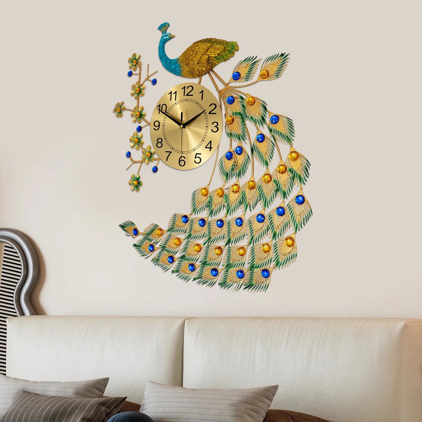 Peacock Wall Clock Acrylic Modern Art Living Room Decor Gift