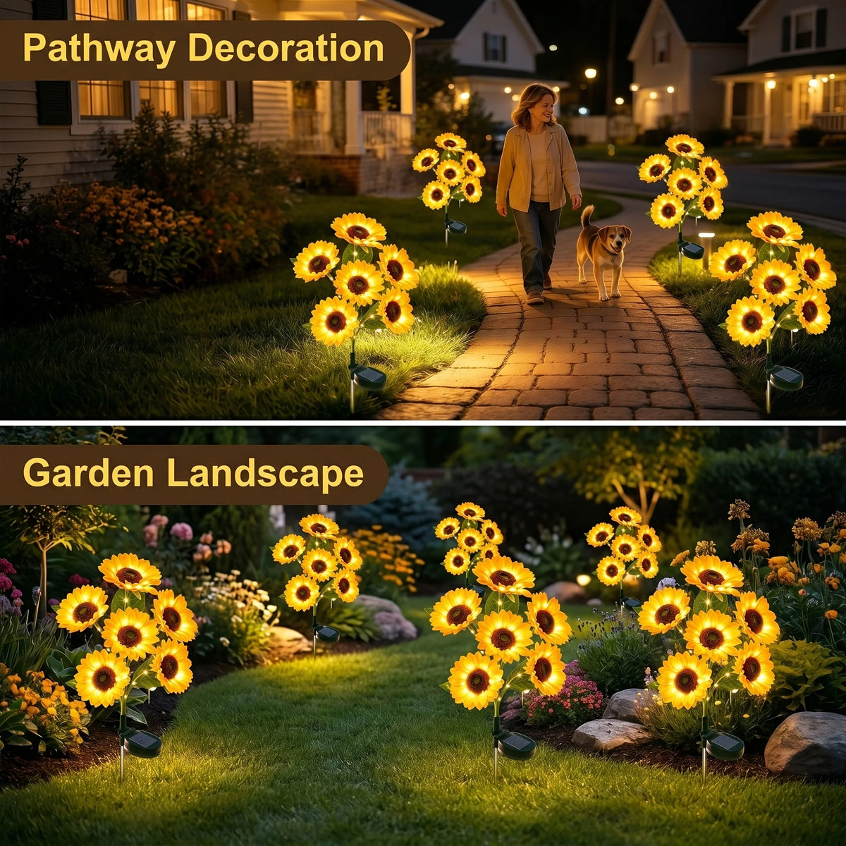 Solar Sunflower Stake Lights Outdoor Garden Pathway Decoration