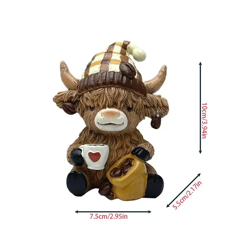 Highland Cow Statue Figurine Scottish Animal Home Decor Ornament