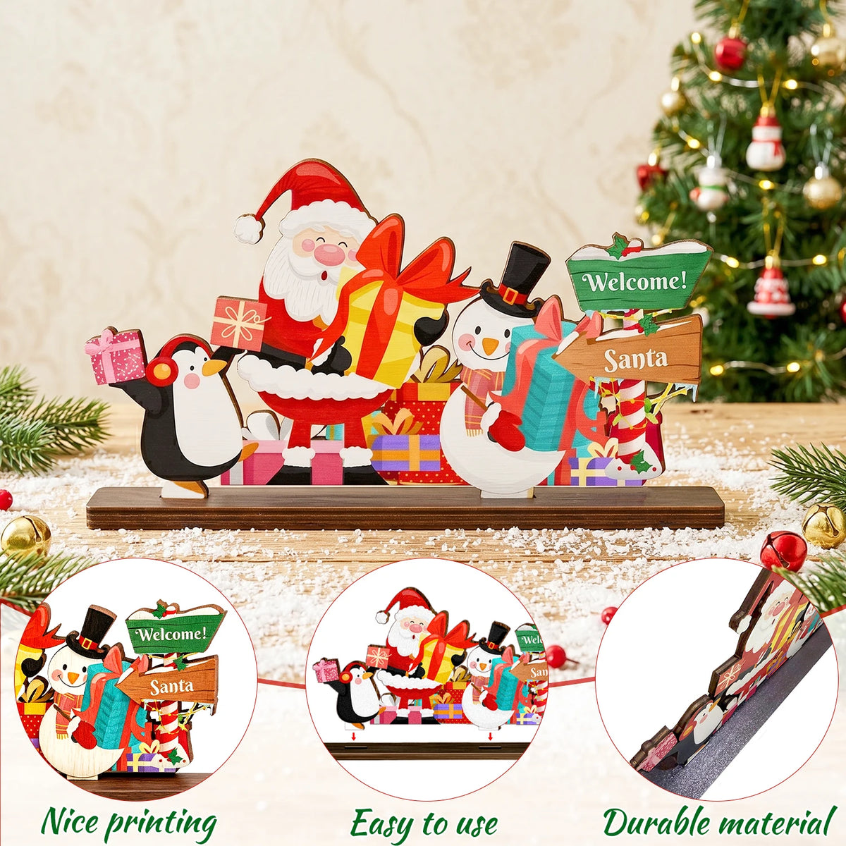 Christmas Wooden Tabletop Ornaments for Festive Holiday Table Decor