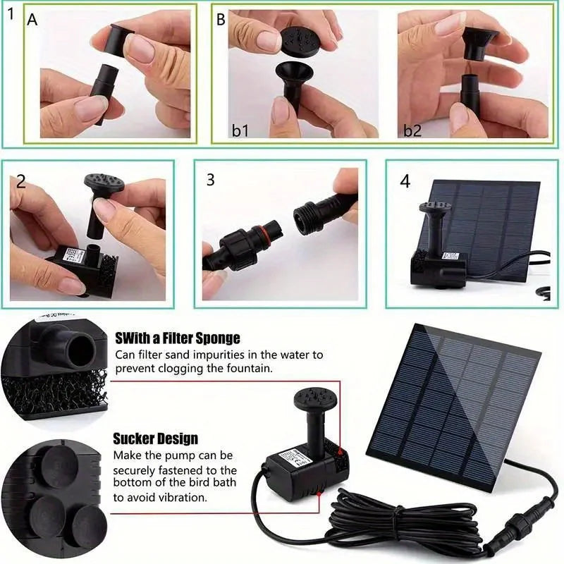 Solar Fountain With 6 Nozzles 1.4W Floating Pond Water Pump