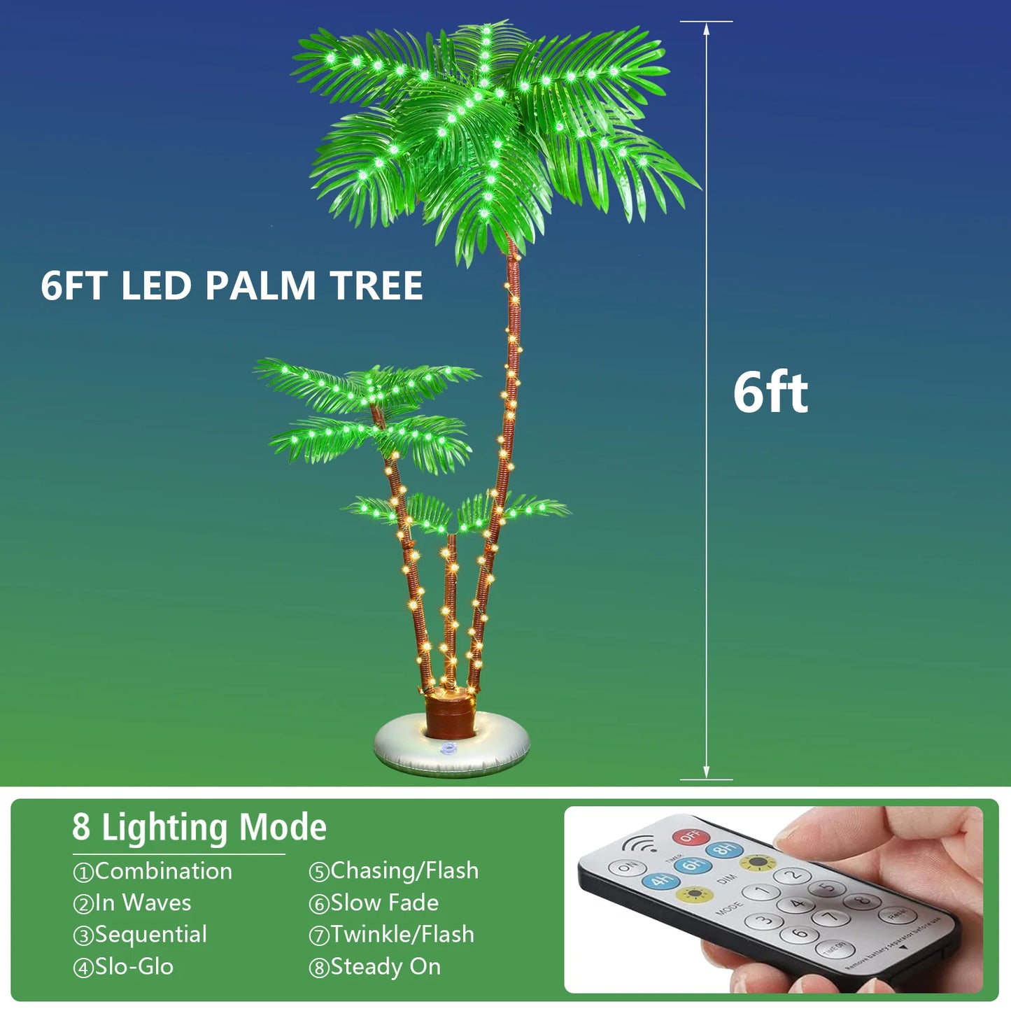 Solar Lighted Palm Tree Outdoor Christmas Decoration With 8 Modes