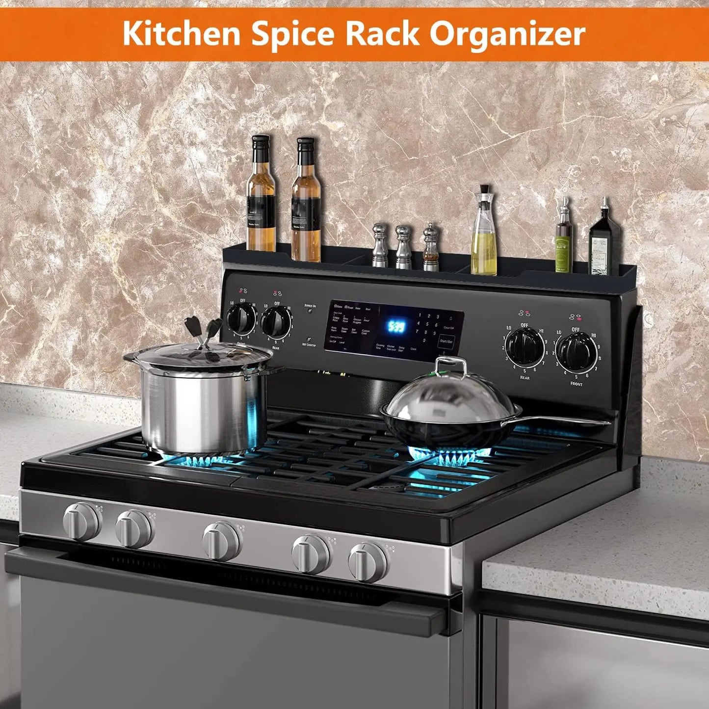 Magnetic Stove Top Shelf With 3 Partitions For Kitchen Organization